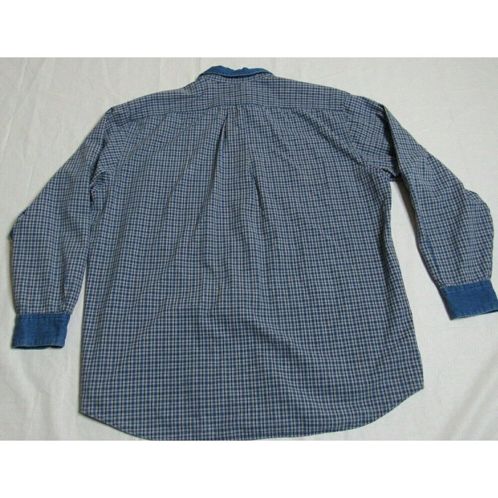 Vintage Plaid Elbow Patch Shirt Button Blue Long Sleeve Large Marciano Guess - Picture 7 of 9